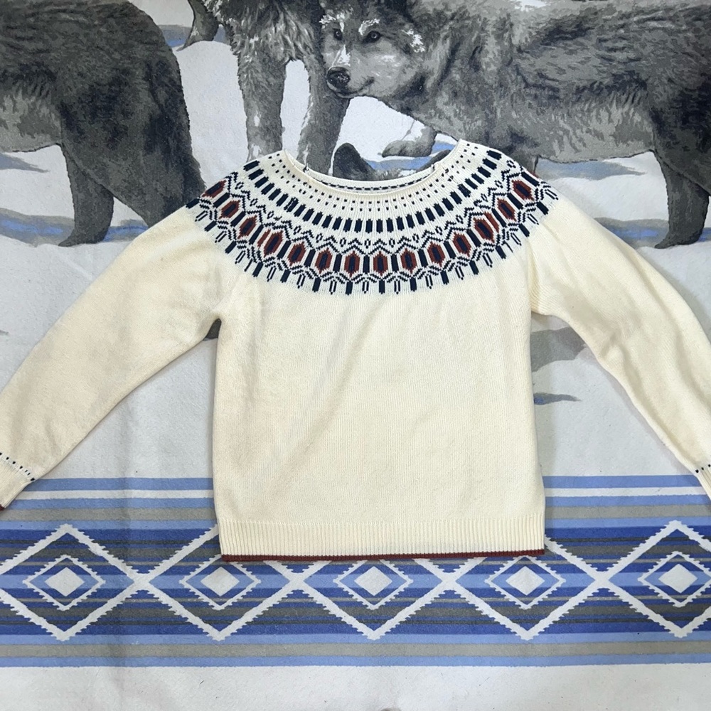 Hand Knit Fair Isle Swoop Neck Sweater Size M